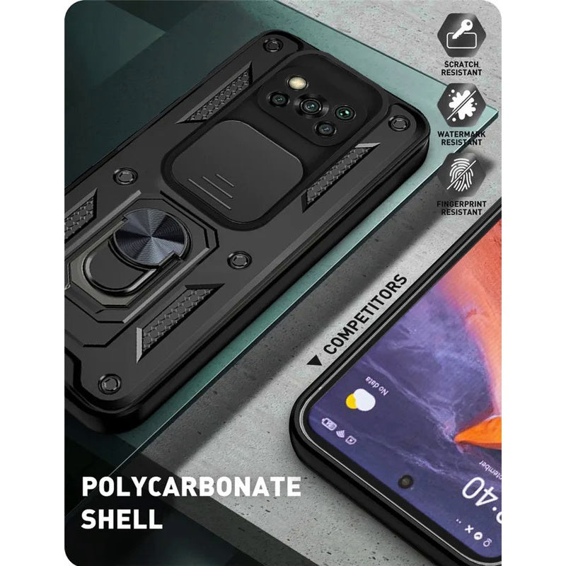 Xiaomi Poco X3 Case with Sliding Lens Protection and 360° Rotating Bracket TPU Armor Cover