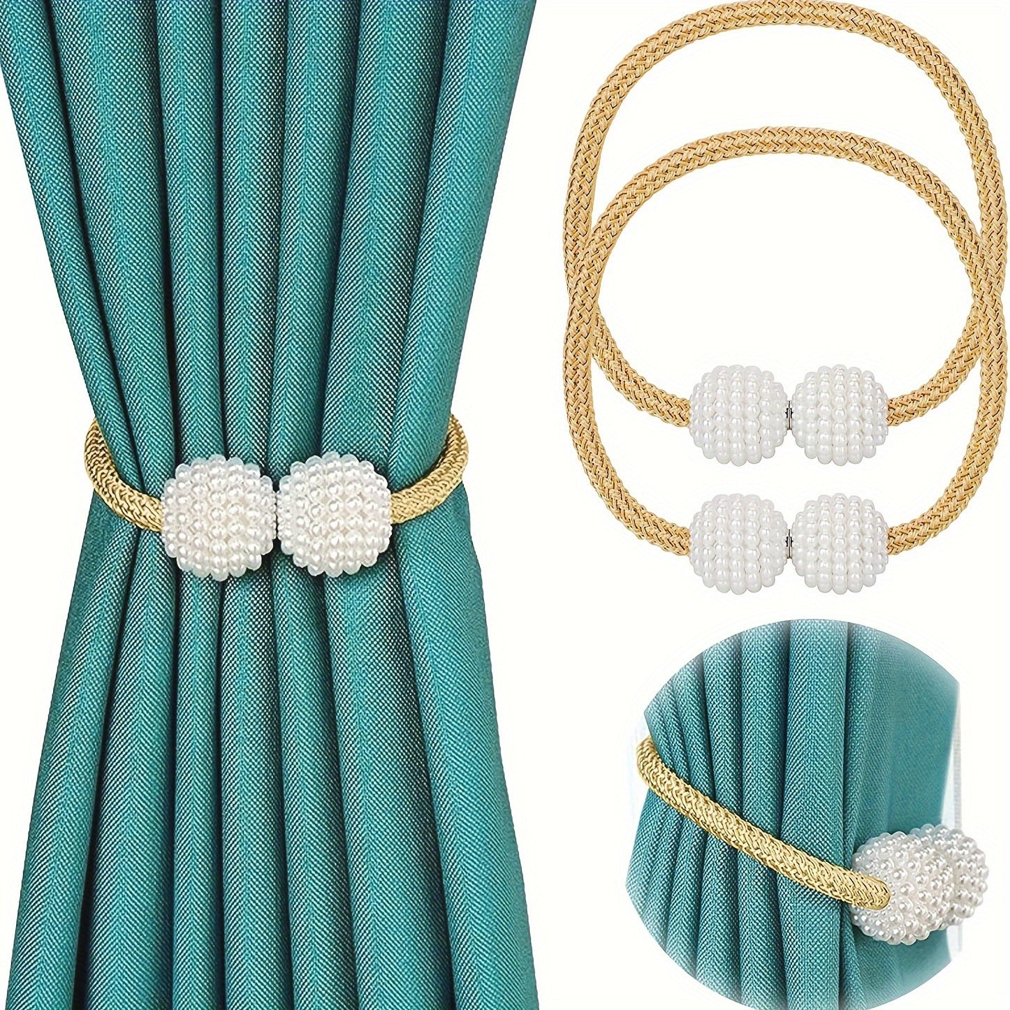 Set of 2 Magnetic Curtain Tiebacks Woven Texture Drapery Holdbacks for Windows