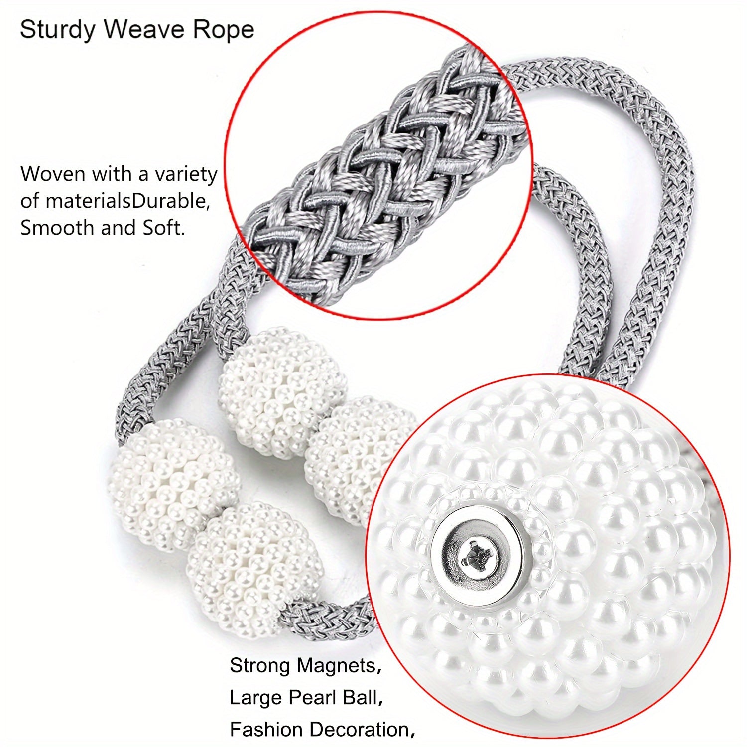 Set of 2 Magnetic Curtain Tiebacks Woven Texture Drapery Holdbacks for Windows