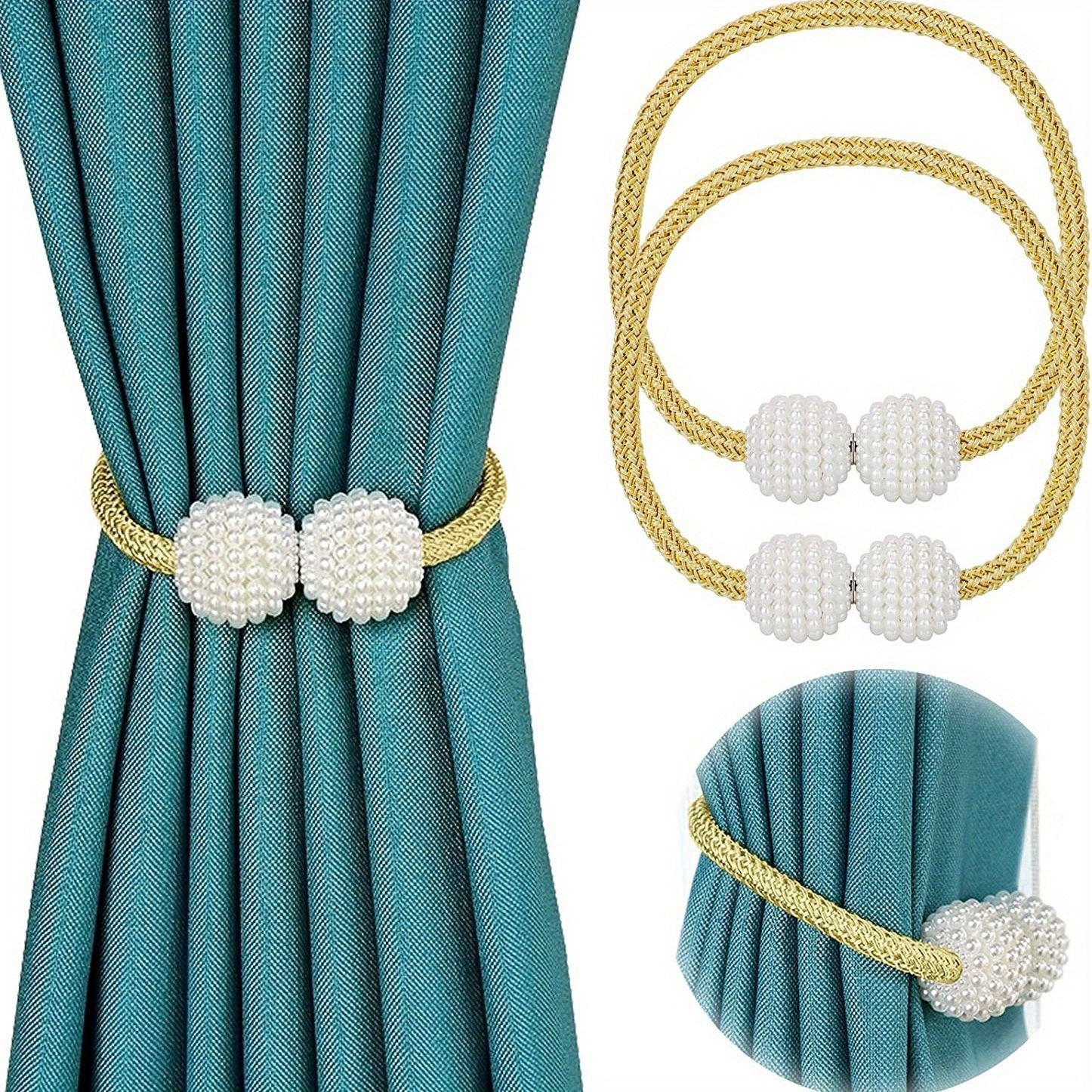 Set of 2 Magnetic Curtain Tiebacks Woven Texture Drapery Holdbacks for Windows