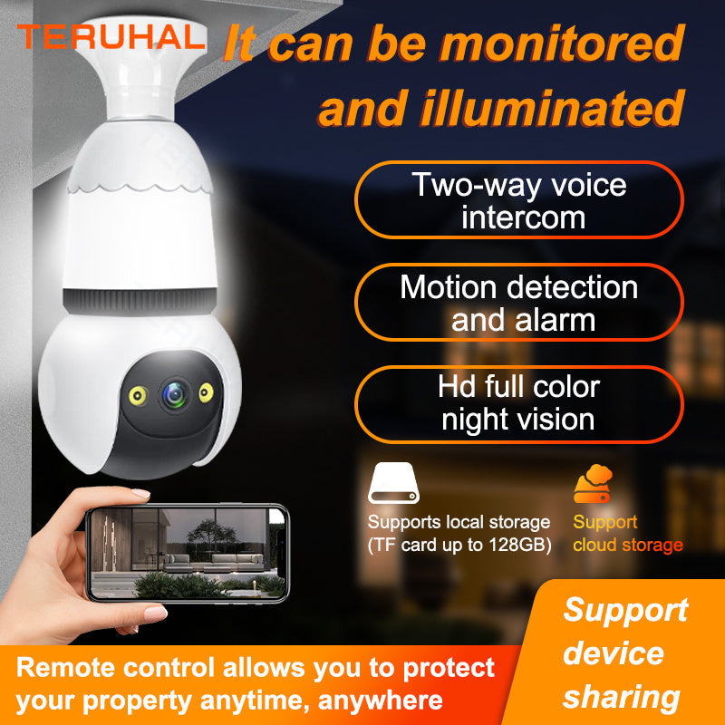 E27 Security Camera 1080P HD Panoramic 355° Indoor Outdoor Two-Way Audio