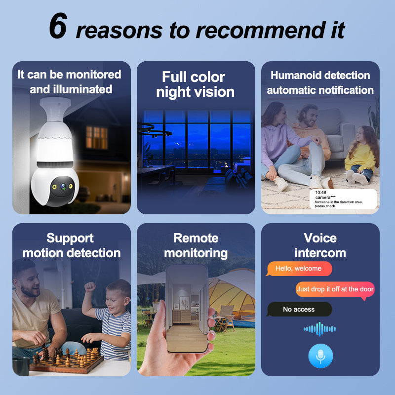 E27 Security Camera 1080P HD Panoramic 355° Indoor Outdoor Two-Way Audio