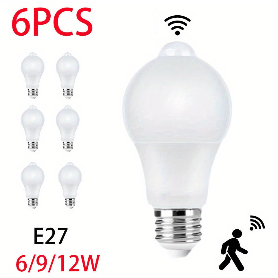 6-Pack Motion Sensor LED Bulb E27 6W 9W 12W Indoor Home Kitchen Bedroom