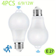 4-Pack PIR Motion Sensor LED Light Bulbs E27 6W 9W 12W Indoor Security