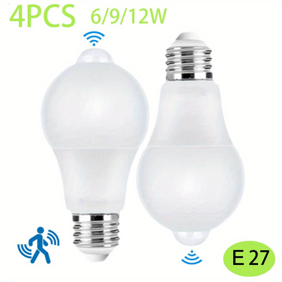 4-Pack PIR Motion Sensor LED Light Bulbs E27 6W 9W 12W Indoor Security