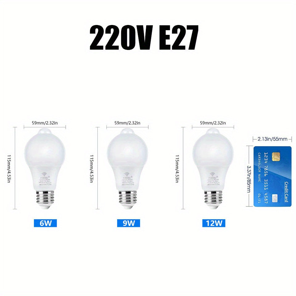 4-Pack PIR Motion Sensor LED Light Bulbs E27 6W 9W 12W Indoor Security