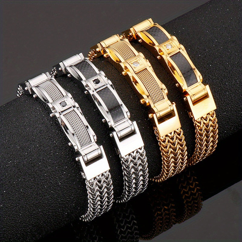 Men's Titanium Steel Bracelet with Faux Gemstone Square Design Magnetic Clasp