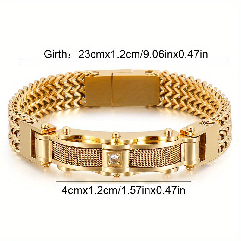 Men's Titanium Steel Bracelet with Faux Gemstone Square Design Magnetic Clasp