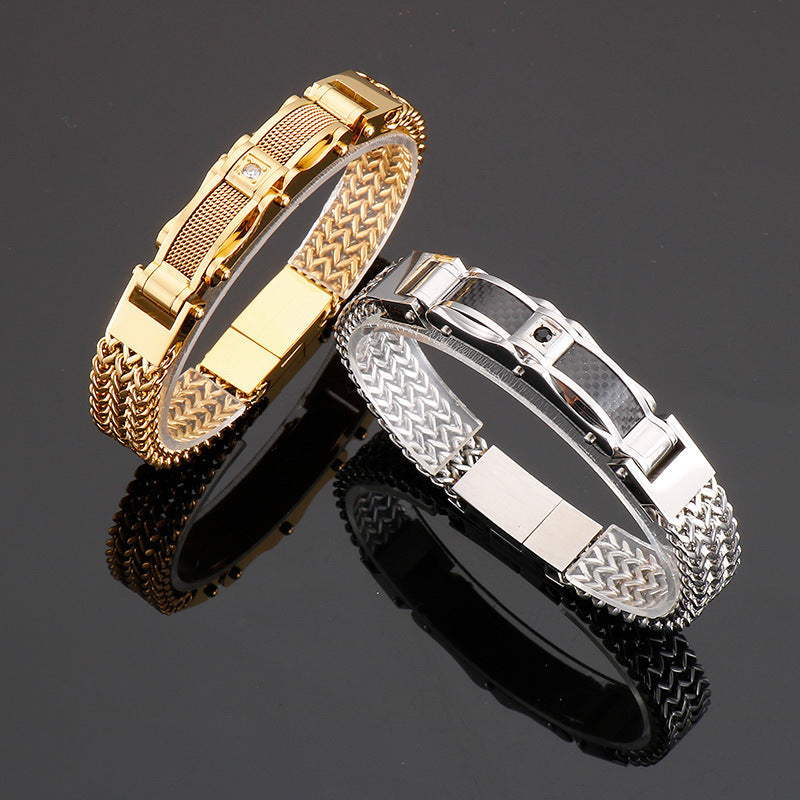 Men's Titanium Steel Bracelet with Faux Gemstone Square Design Magnetic Clasp