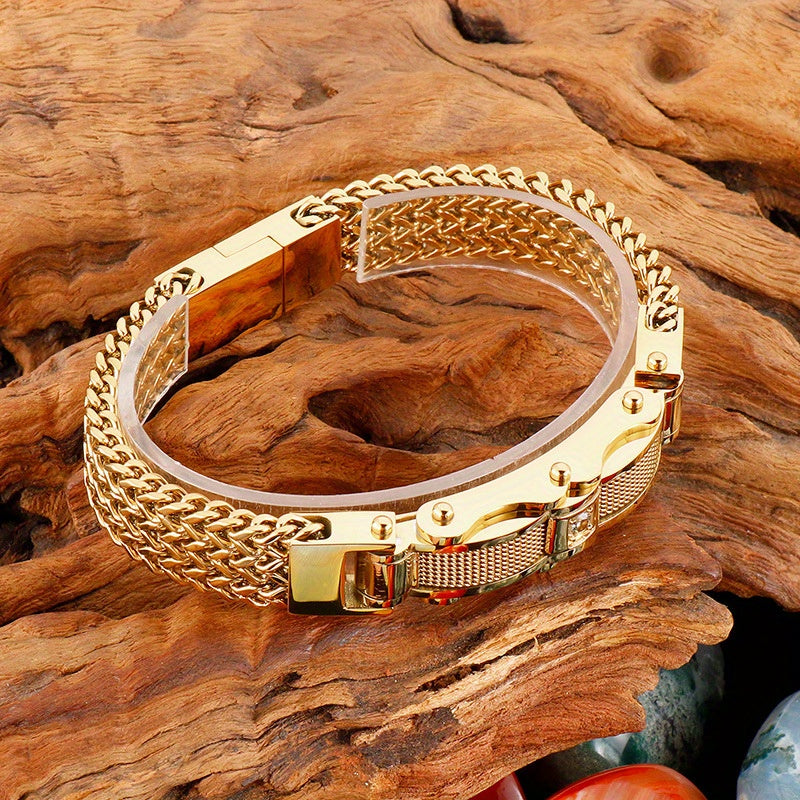 Men's Titanium Steel Bracelet with Faux Gemstone Square Design Magnetic Clasp