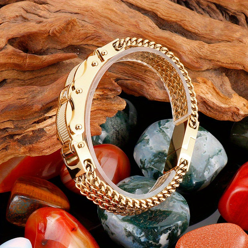 Men's Titanium Steel Bracelet with Faux Gemstone Square Design Magnetic Clasp