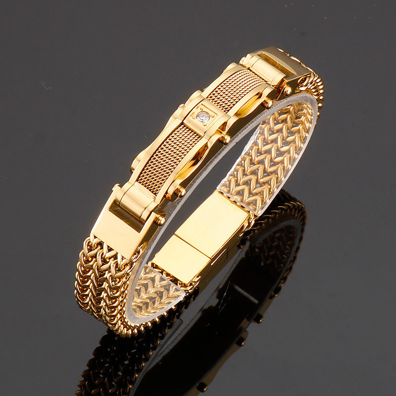Men's Titanium Steel Bracelet with Faux Gemstone Square Design Magnetic Clasp