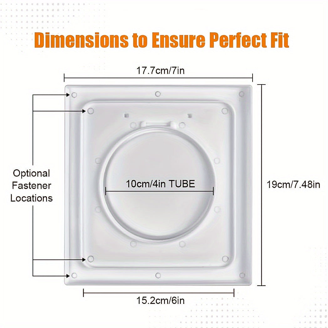Exterior Dual Flap Dryer Vent Cover 10.16cm UV Inhibitor Plastic No Lint Trap