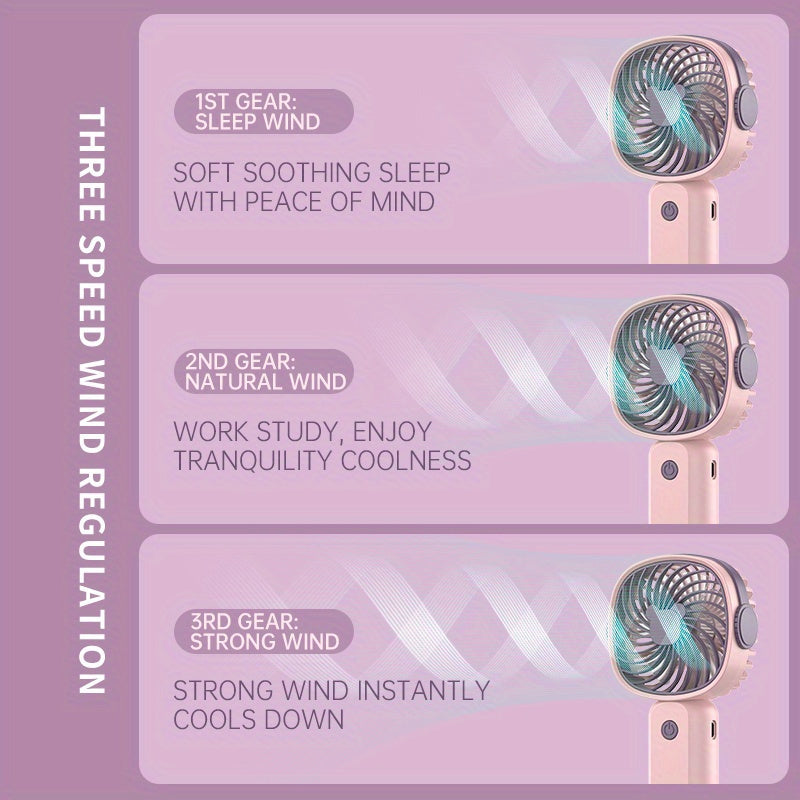 Ventilador portátil de mano con 3 velocidades Batería recargable por USB Enfriamiento de verano