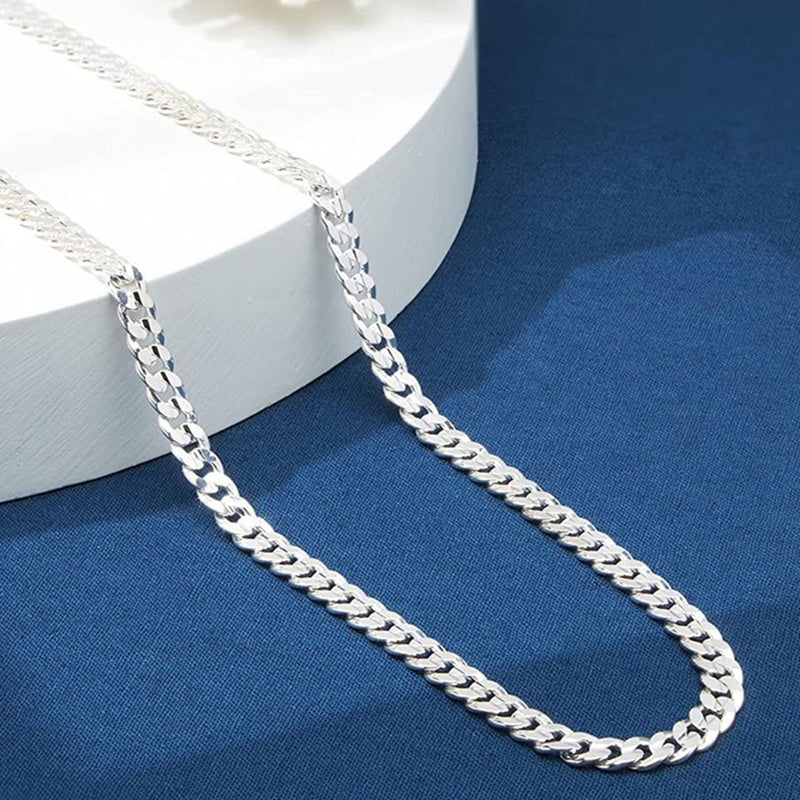 Sterling Silver Plated Cuban Link Chain Necklace for Men 7mm White Bronze