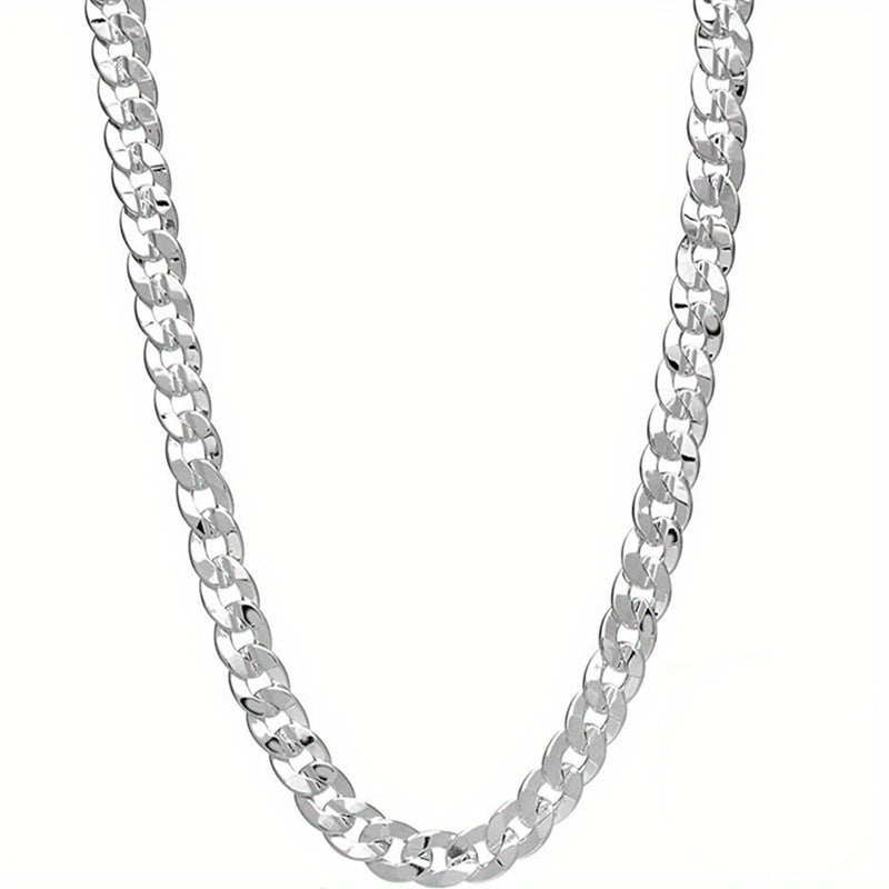Sterling Silver Plated Cuban Link Chain Necklace for Men 7mm White Bronze