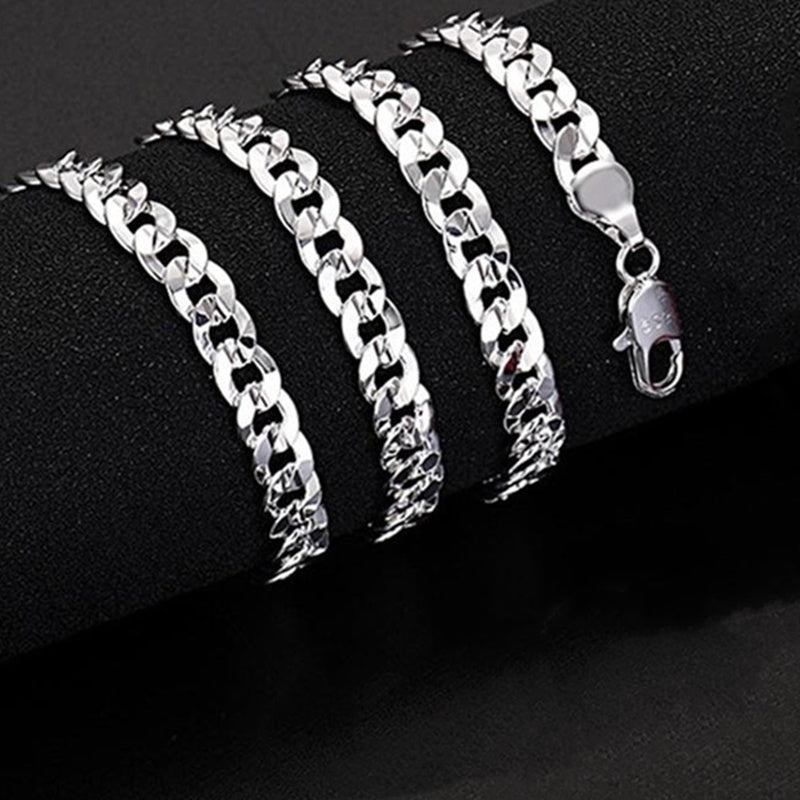 Sterling Silver Plated Cuban Link Chain Necklace for Men 7mm White Bronze