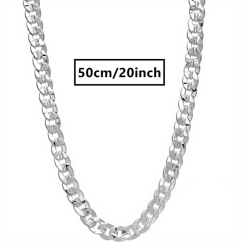 Sterling Silver Plated Cuban Link Chain Necklace for Men 7mm White Bronze