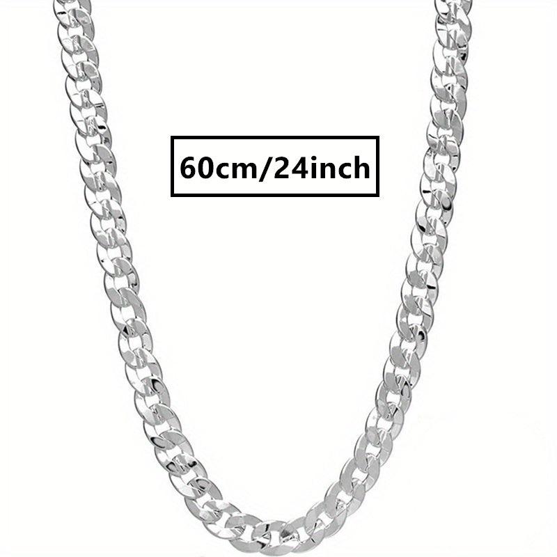 Sterling Silver Plated Cuban Link Chain Necklace for Men 7mm White Bronze