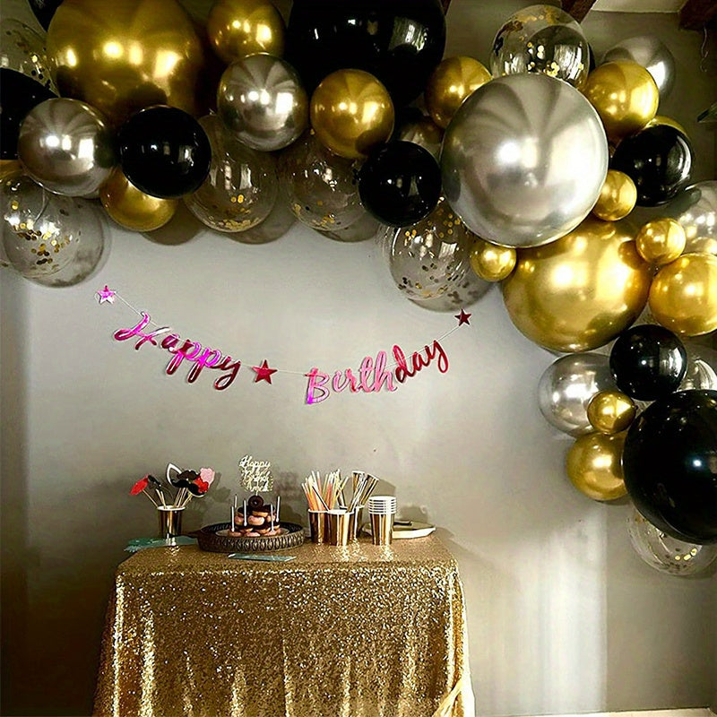 50 ta qora va oltin konfeti lateks sharlari to'plami turli tadbirlar va bezaklar uchun. To'ylar, tug'ilgan kunlar, yubileylarga, bitiruvlarga, bayramlarga, Onalar kuniga, ichki/tashqi tadbirlarga va uy bezaklariga juda mos keladi.