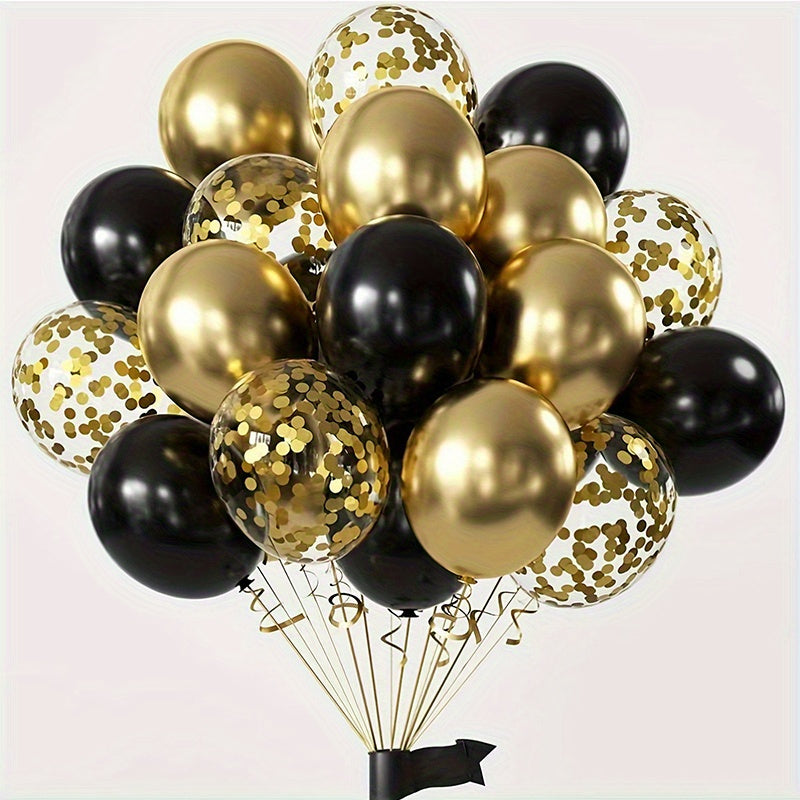 Set of 50 Black and Gold Confetti Latex Balloons for Weddings Birthdays and Events
