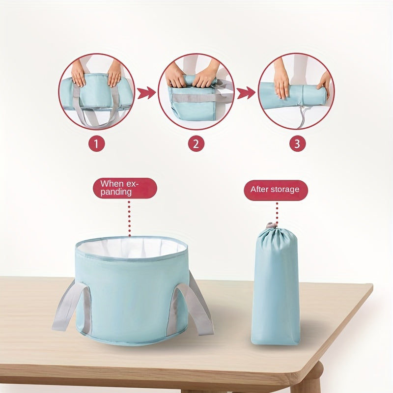 Portable Collapsible Foot Bath Basin Light Blue with Gray Interior for Travel Camping and Relaxation