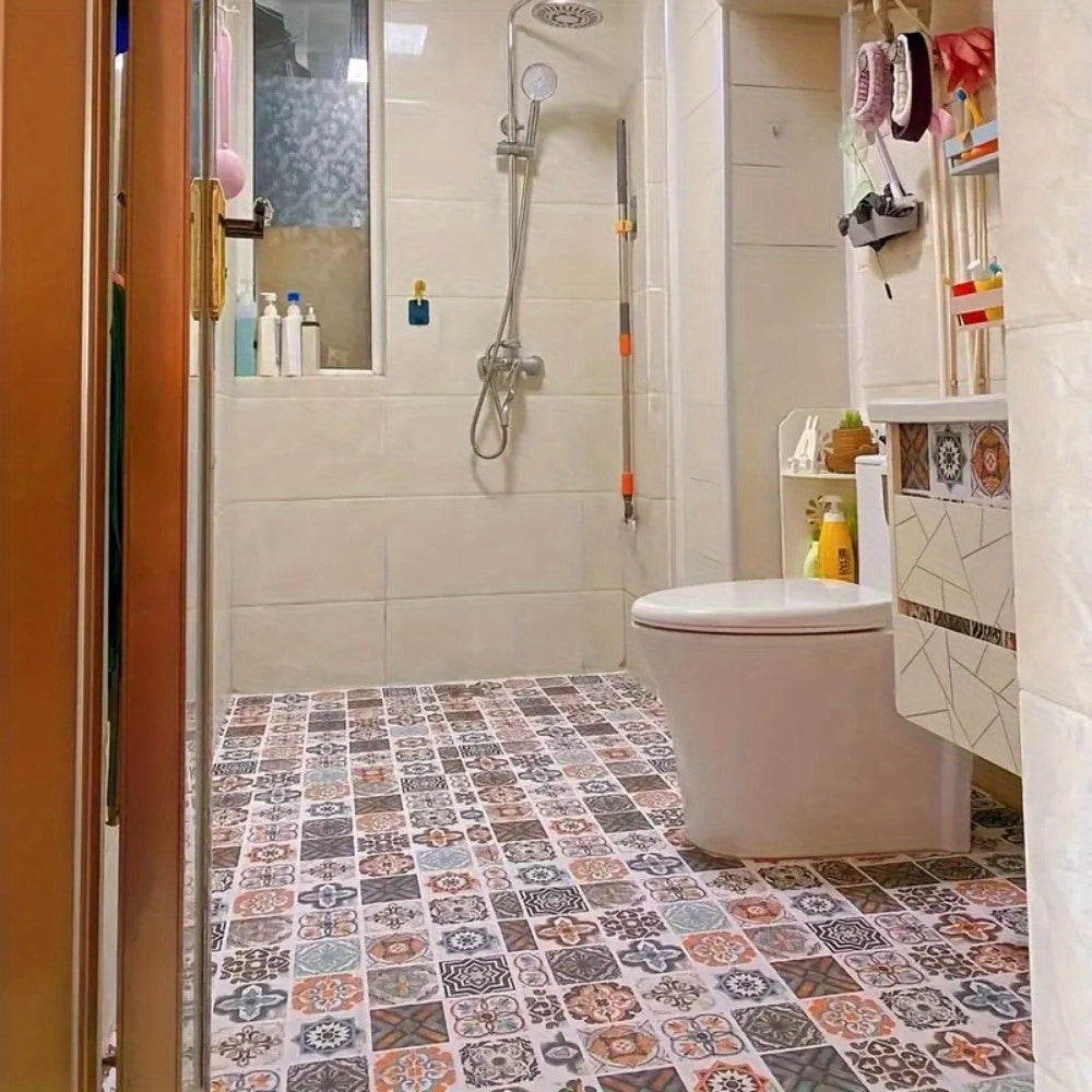 Водонепроницаемые виниловые плитки-наклейки для ванной и кухни, противоскользящие, толстые, самоклеящиеся, легкие в установке, декоративные узоры.