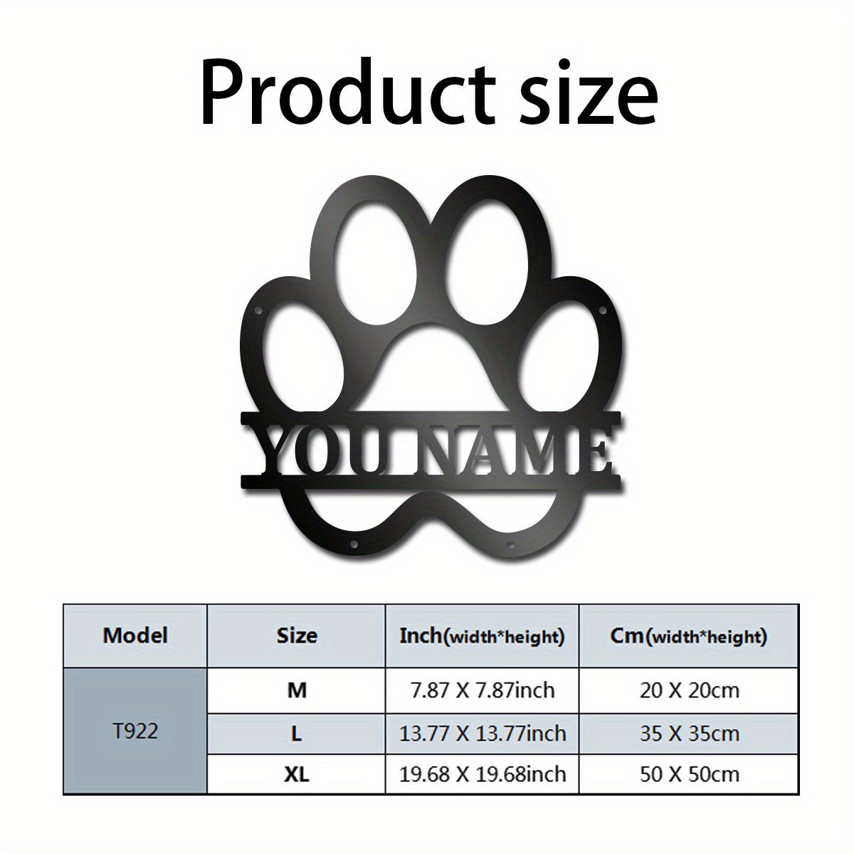 Joyingizni sizning itingizning ismini o'z ichiga olgan shaxsiy metall it panjasi devor san'ati bilan moslashtiring, bu sizning dekoratsiyangizga klassik bir tuyg'u qo'shadi.