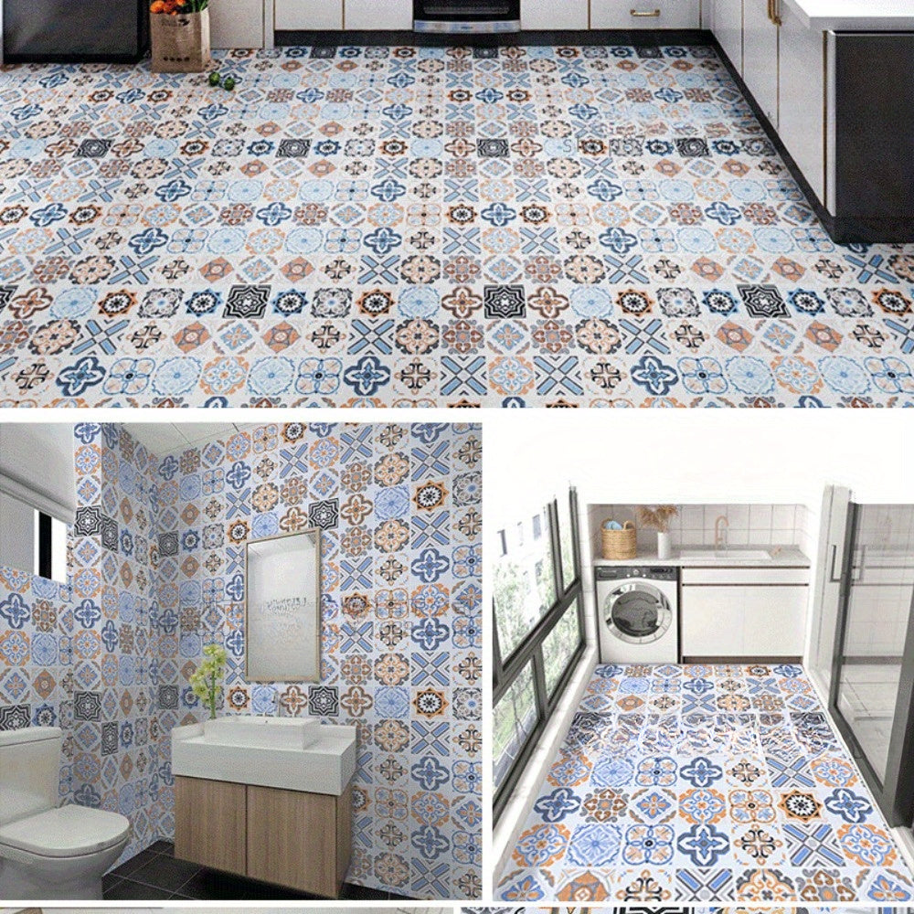 Водонепроницаемые виниловые плитки-наклейки для ванной и кухни, противоскользящие, толстые, самоклеящиеся, легкие в установке, декоративные узоры.