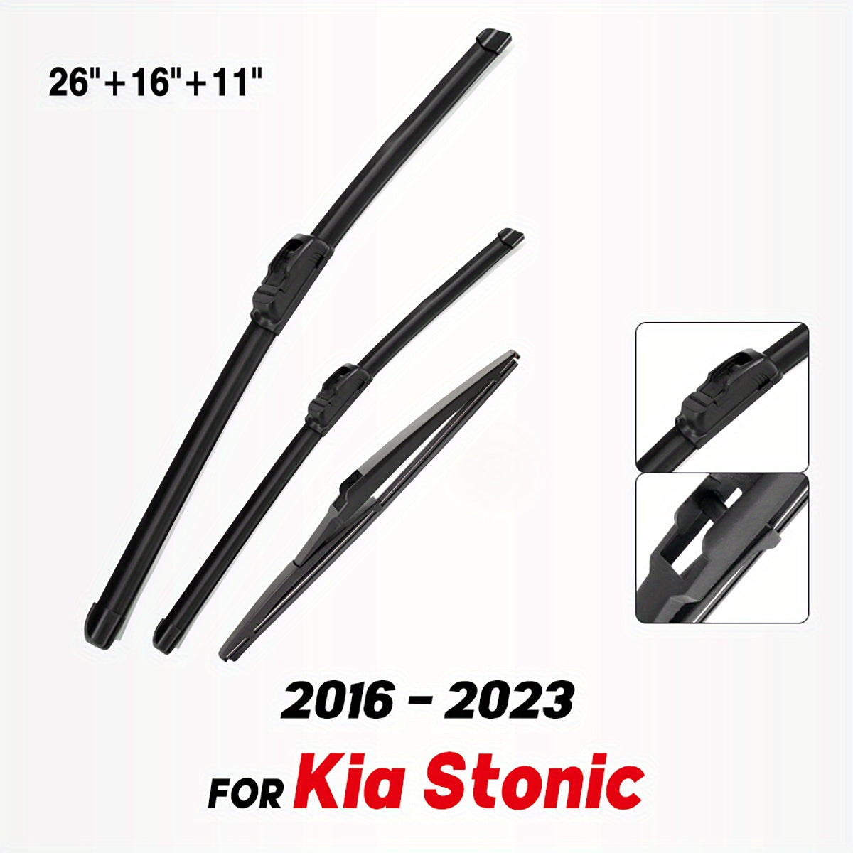 Front And Rear Wiper Blades Set For Stonic 2016-2023 Windshield 66.04cm+40.64cm+27.94cm