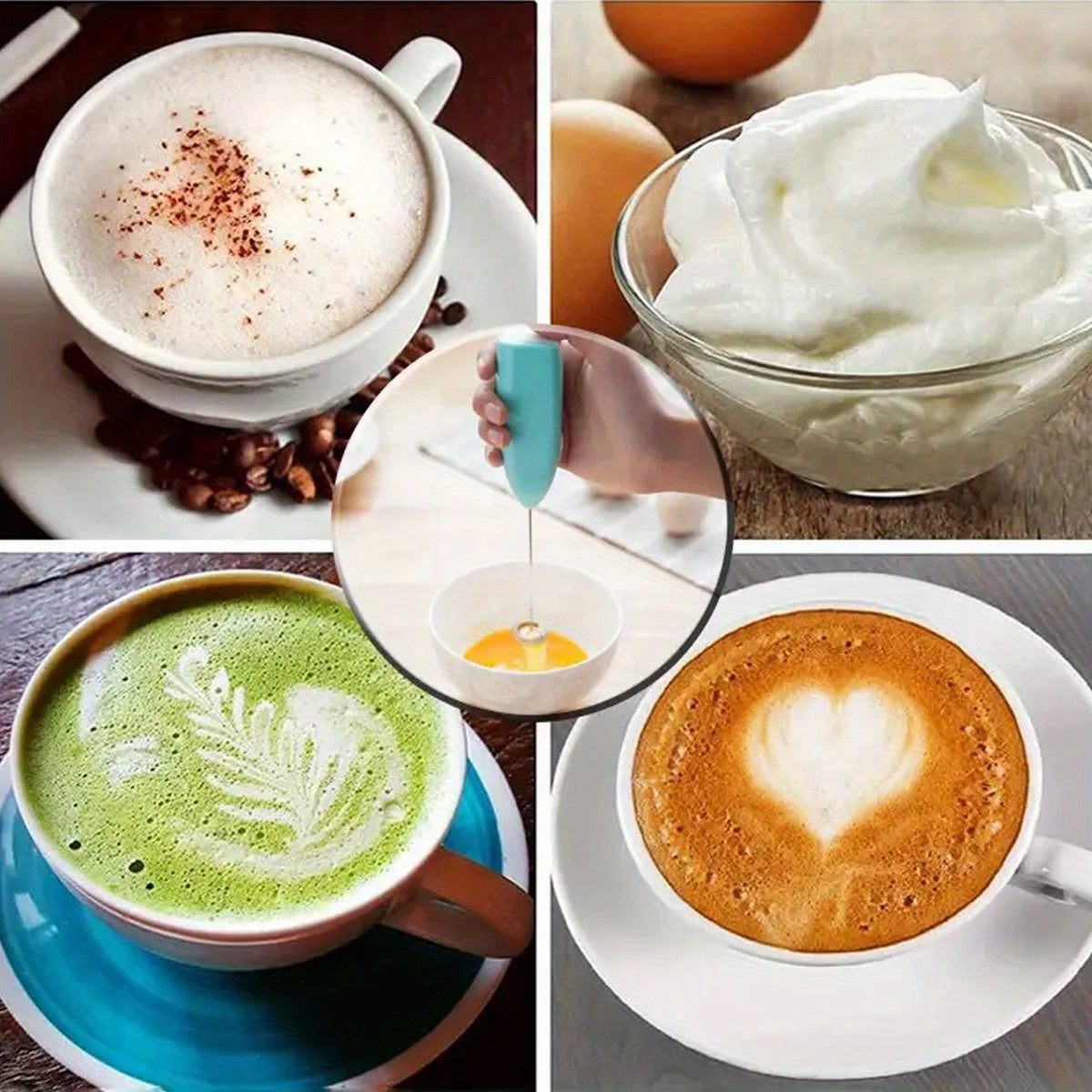 Batidor eléctrico de mano de acero inoxidable, batidora portátil multifunción para café