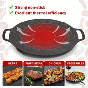 Cast Iron BBQ Grill Pan Non-Stick Korean Barbecue Plate with Handles
