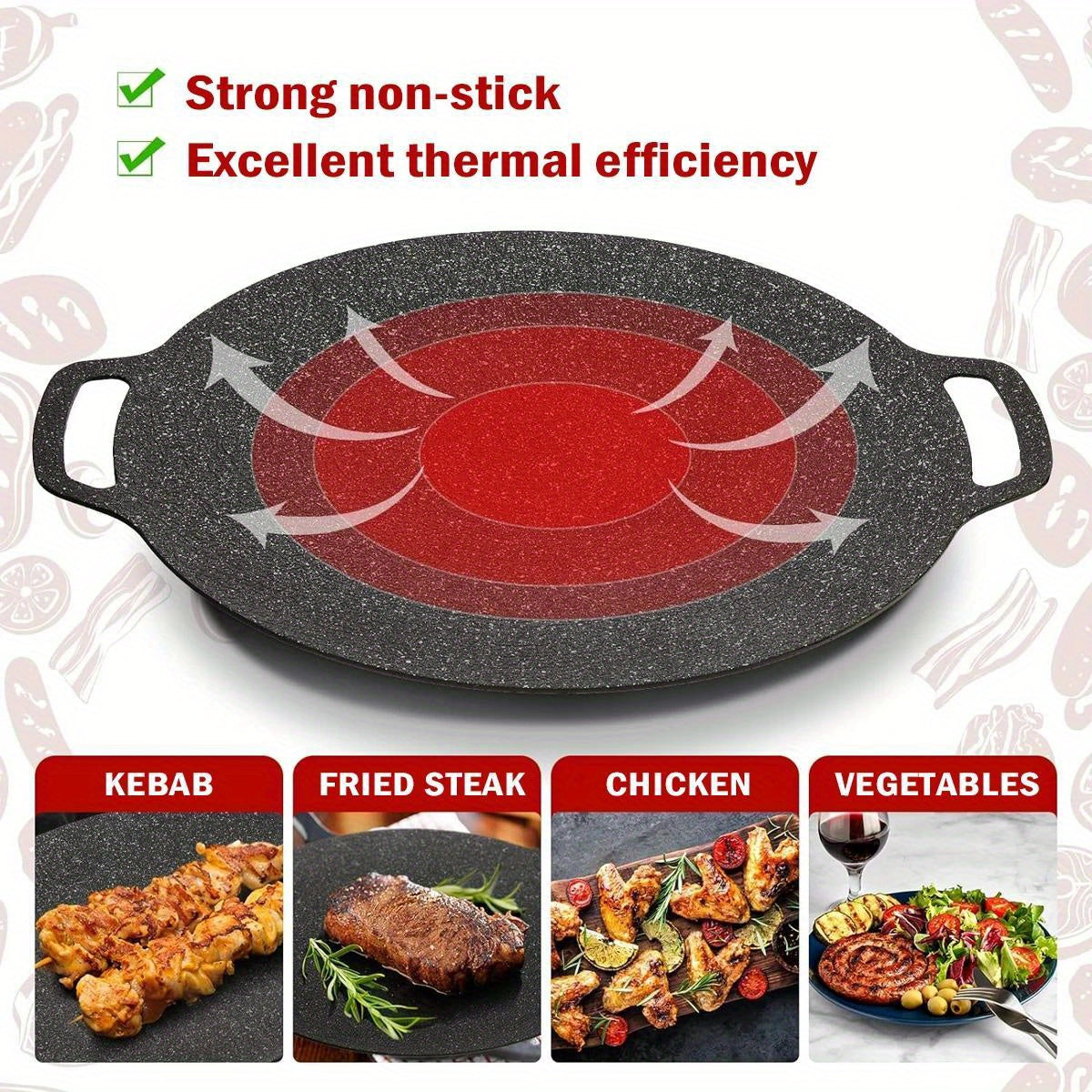 Cast Iron BBQ Grill Pan Non-Stick Korean Barbecue Plate with Handles