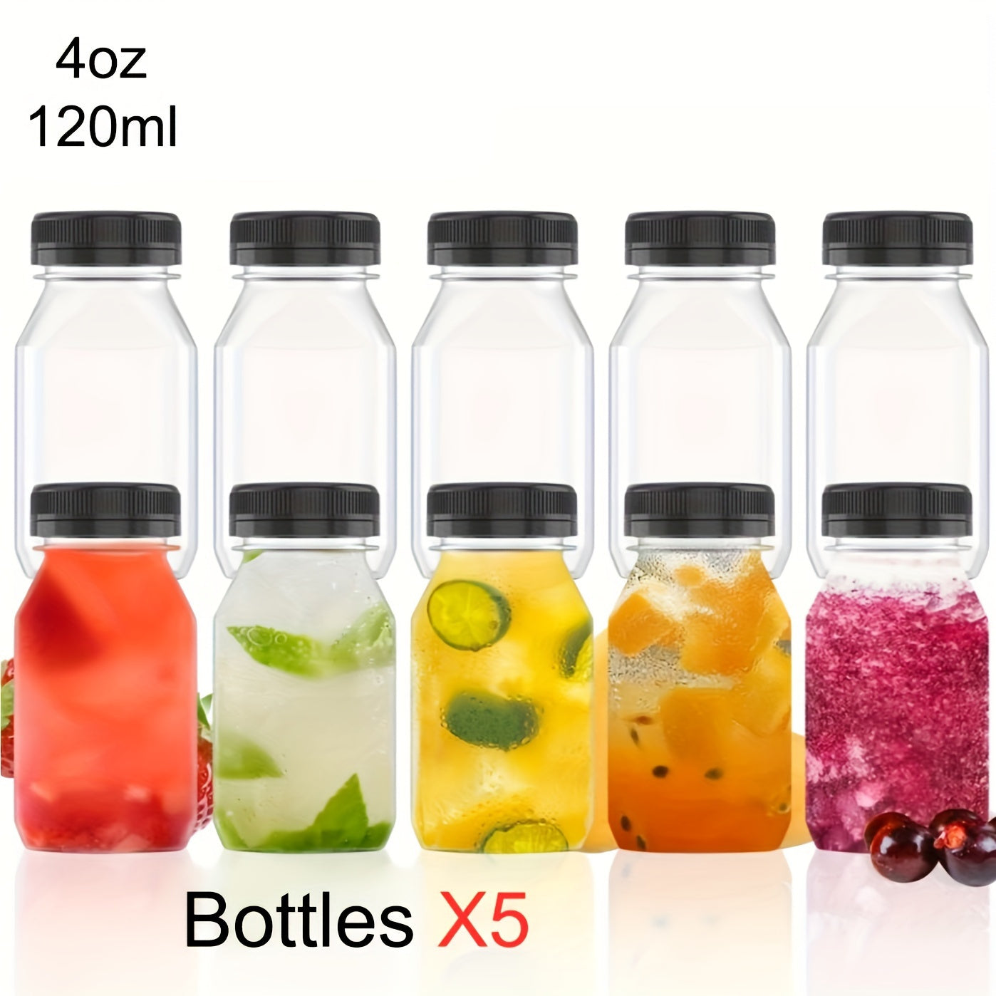 Leak-Proof Clear Plastic Juice Bottles, Recyclable, Bulk Pack of 5 to 10