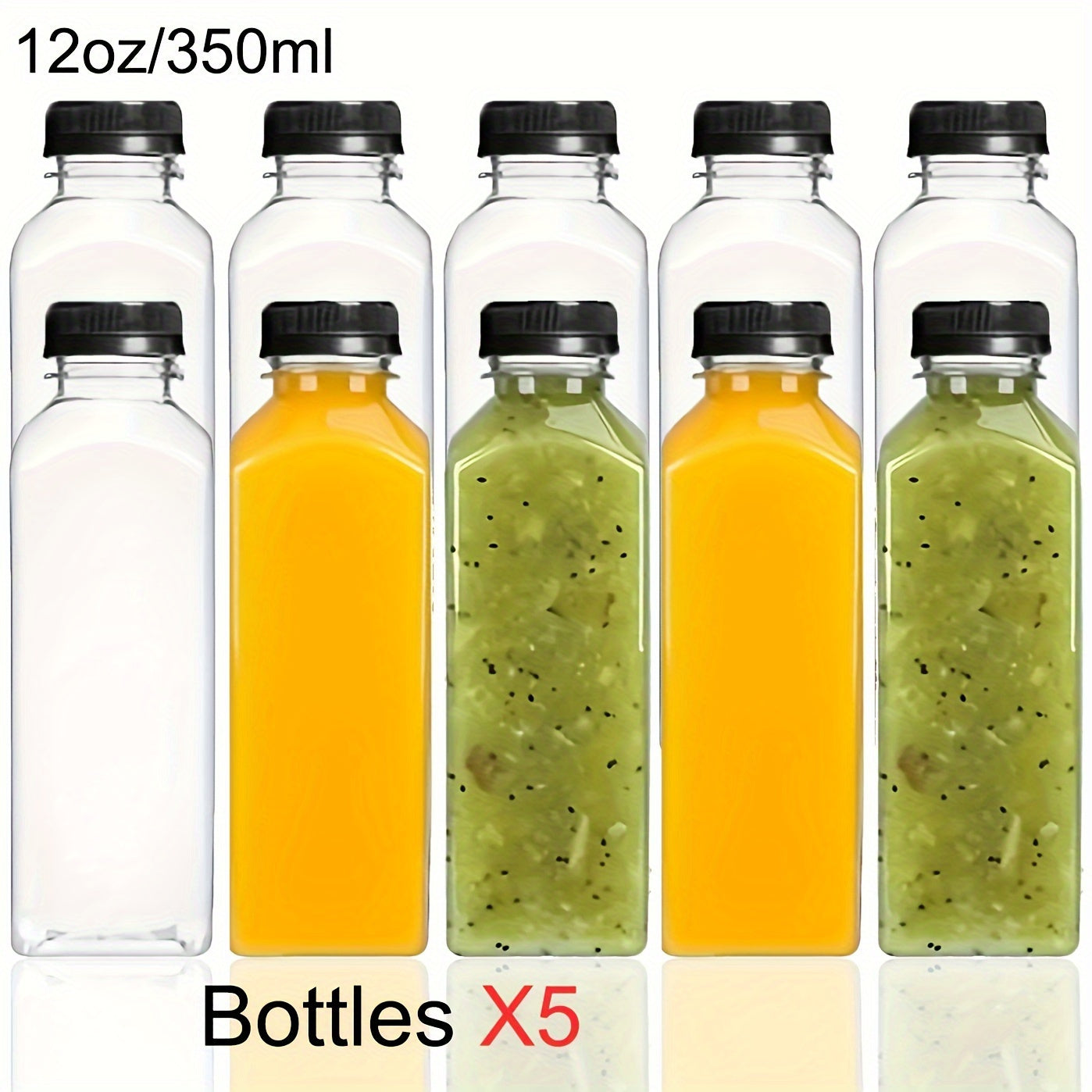Leak-Proof Clear Plastic Juice Bottles, Recyclable, Bulk Pack of 5 to 10