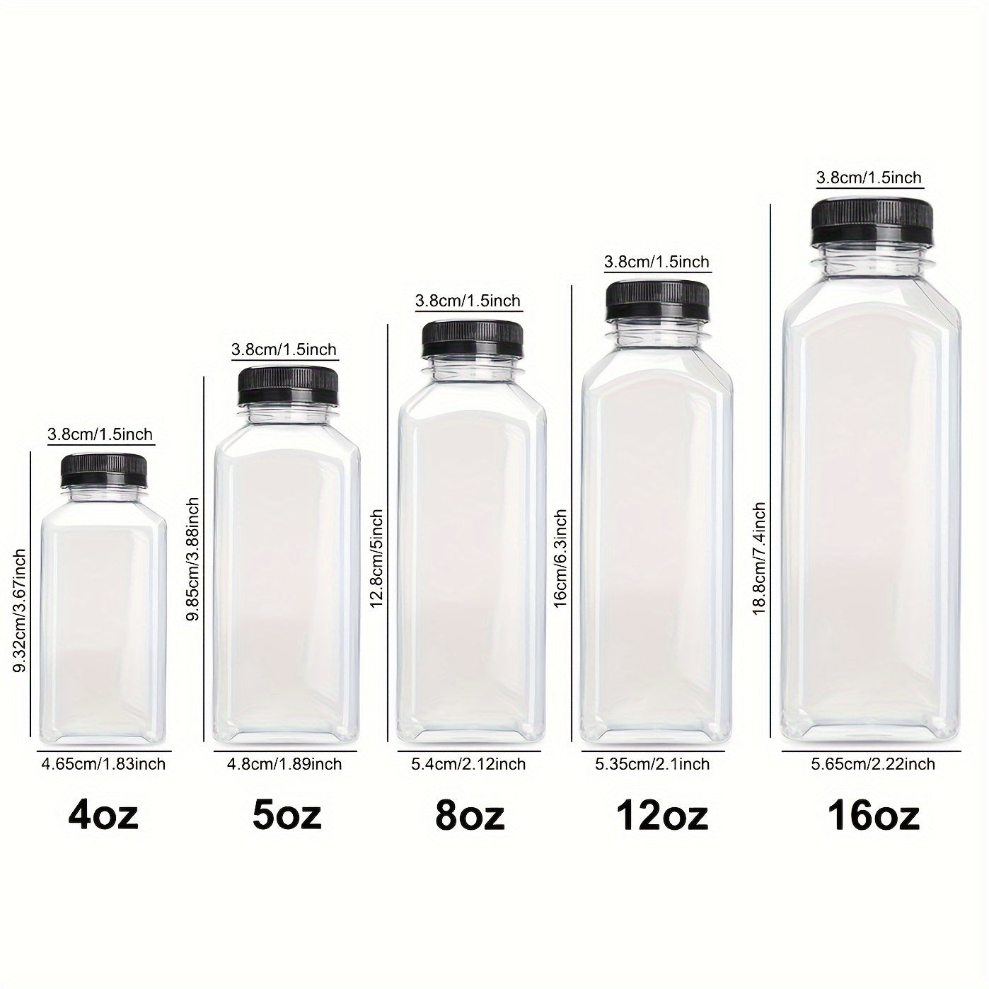 Leak-Proof Clear Plastic Juice Bottles, Recyclable, Bulk Pack of 5 to 10