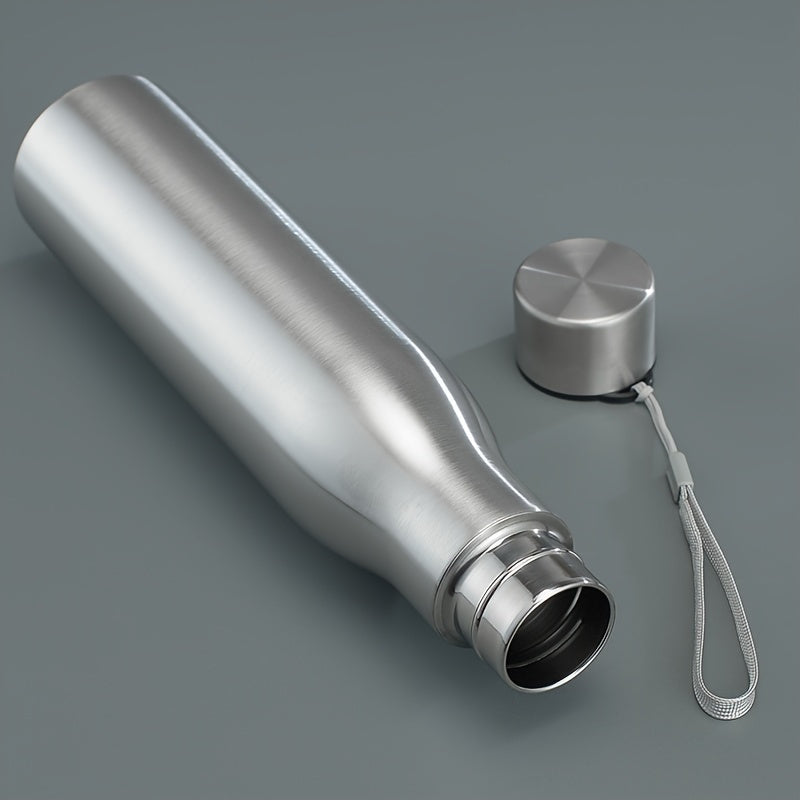 Large Stainless Steel Water Bottle with Leakproof Lid and Wrist Strap