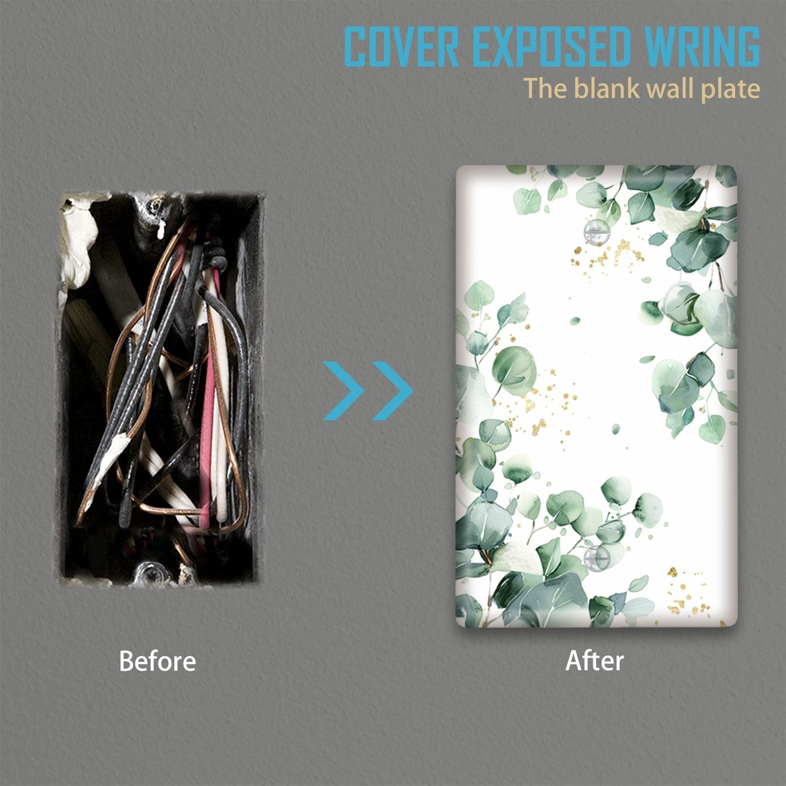 Green Leaves Pattern Light Switch Cover Double Hole Decorative Unbreakable White and Gold