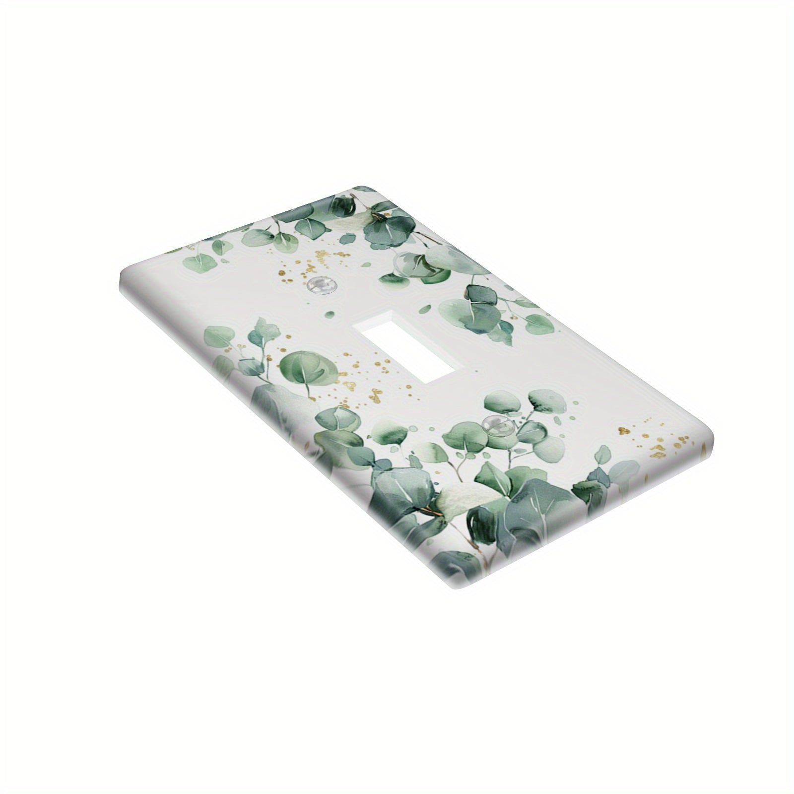 Green Leaves Pattern Light Switch Cover Double Hole Decorative Unbreakable White and Gold