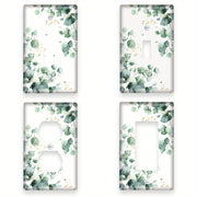 Green Leaves Pattern Light Switch Cover Double Hole Decorative Unbreakable White and Gold