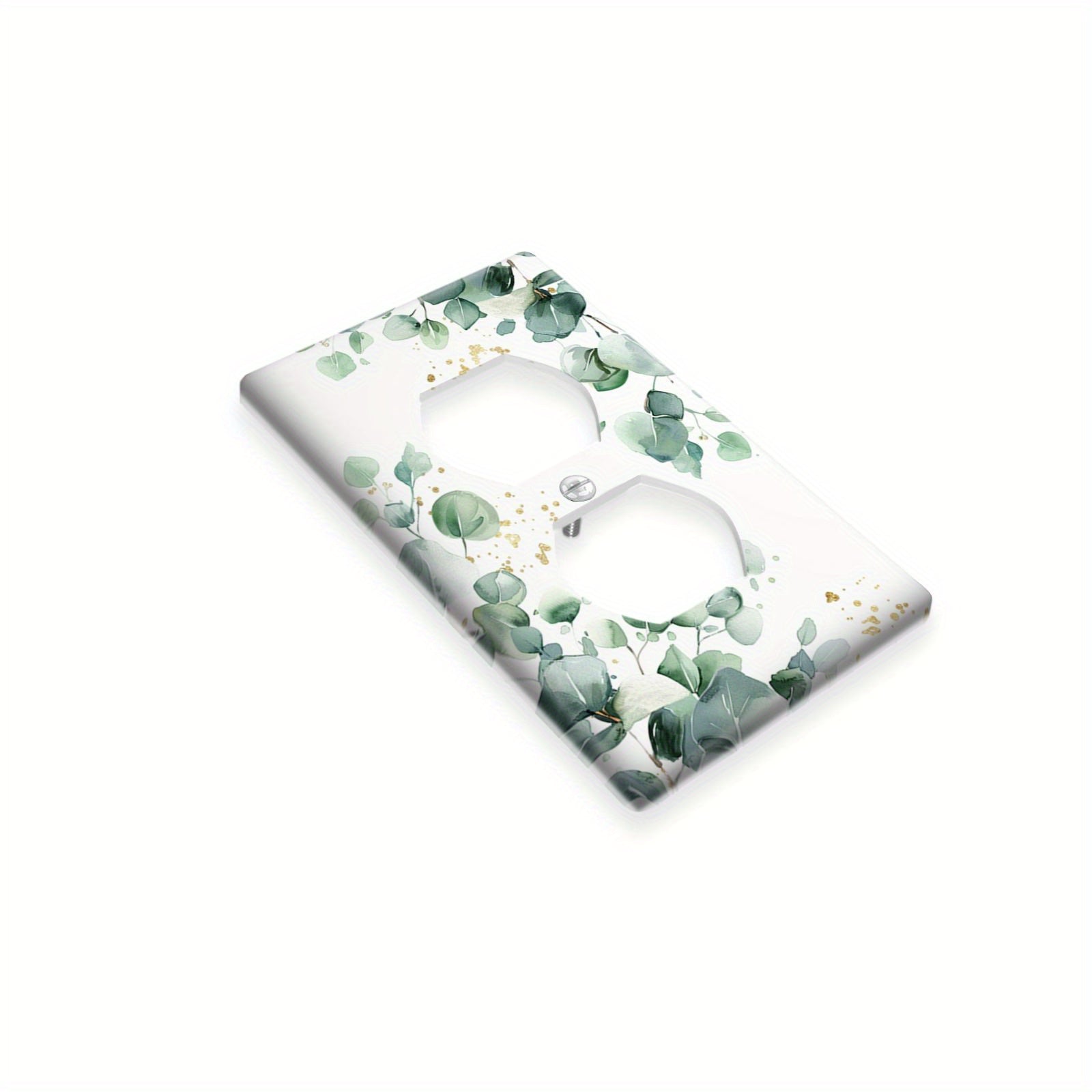 Green Leaves Pattern Light Switch Cover Double Hole Decorative Unbreakable White and Gold