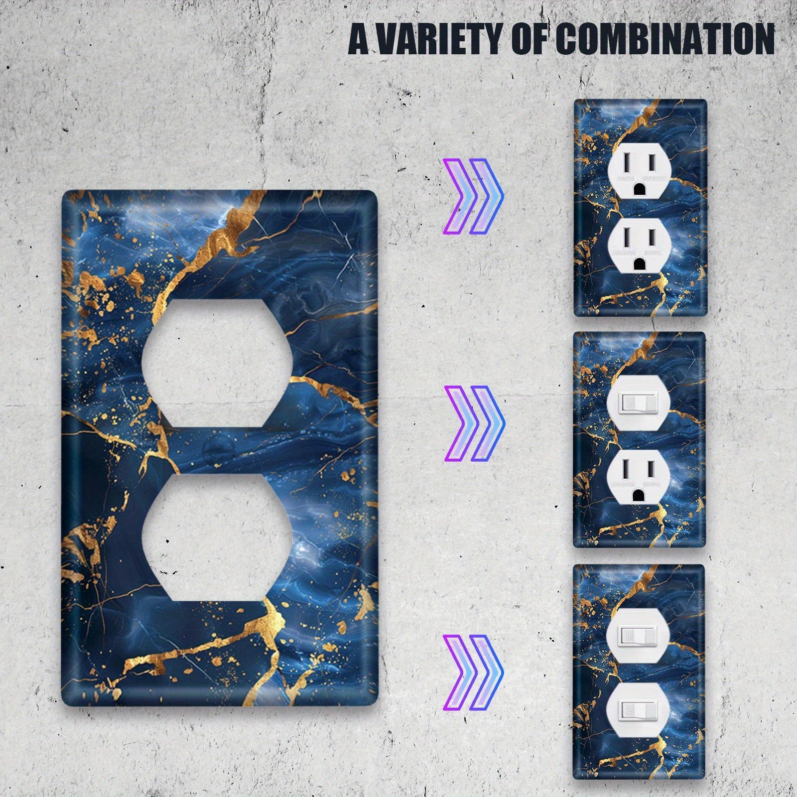 Cubierta de interruptor de luz de mármol azul y dorado para cocina, baño, dormitorio, oficina