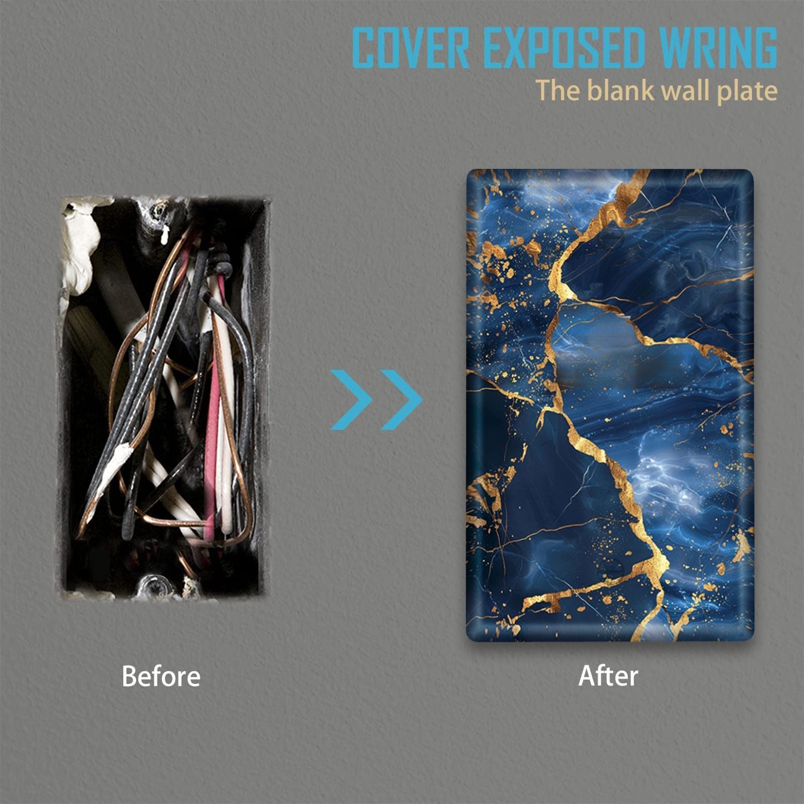 Cubierta de interruptor de luz de mármol azul y dorado para cocina, baño, dormitorio, oficina