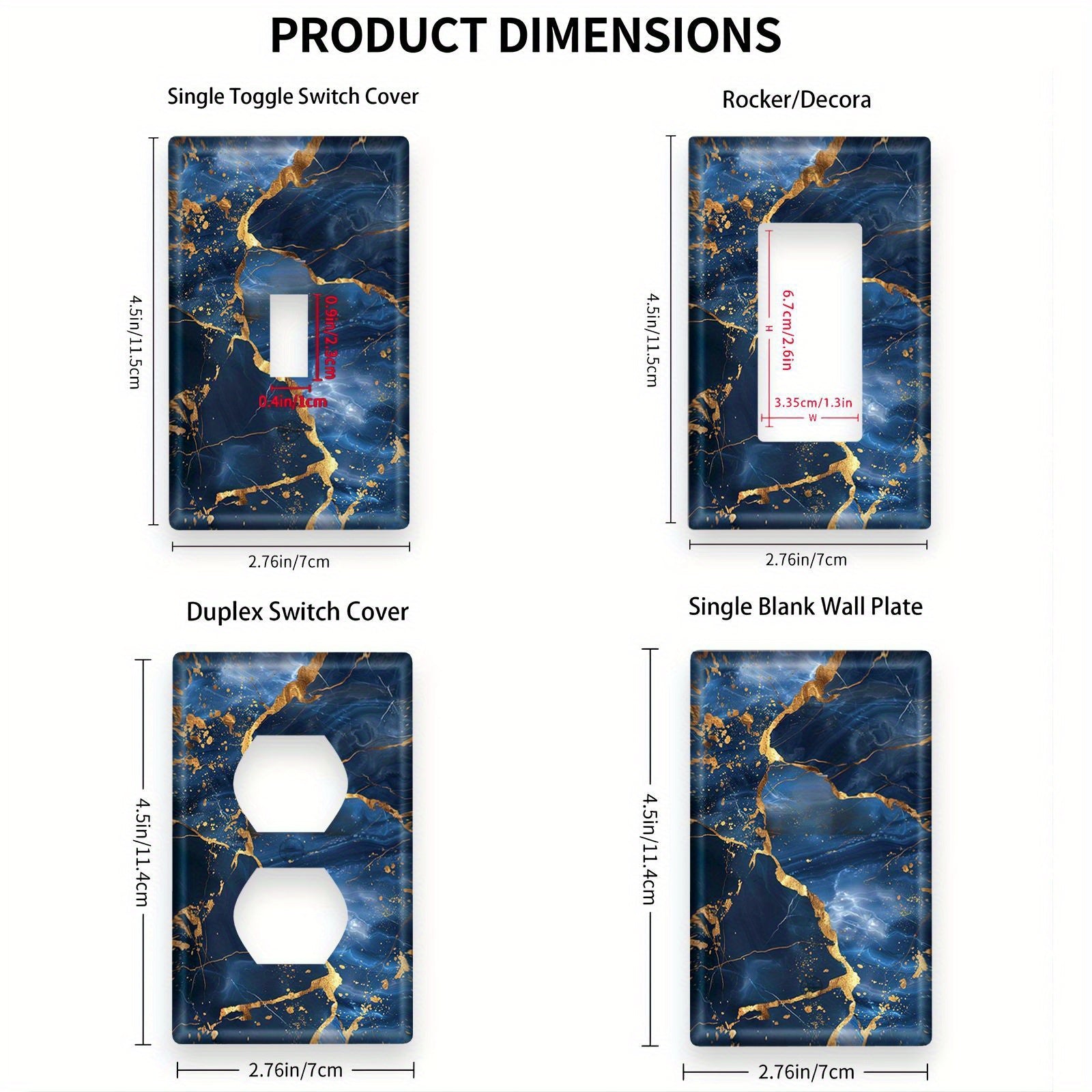 Cubierta de interruptor de luz de mármol azul y dorado para cocina, baño, dormitorio, oficina