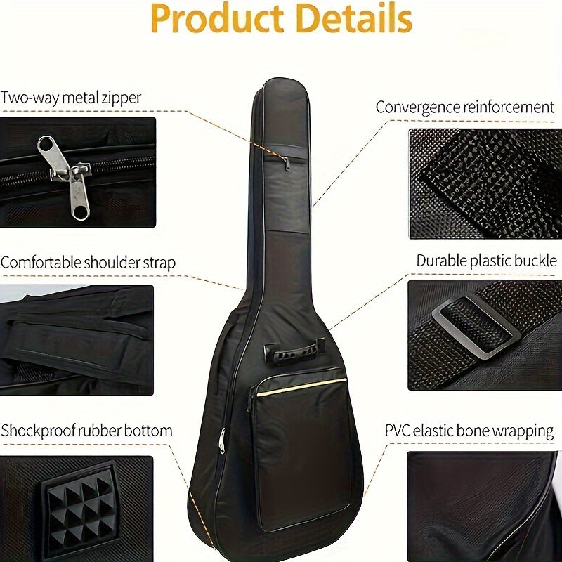 Estuche de guitarra de tela Oxford negra para guitarras acústicas y clásicas con acolchado grueso
