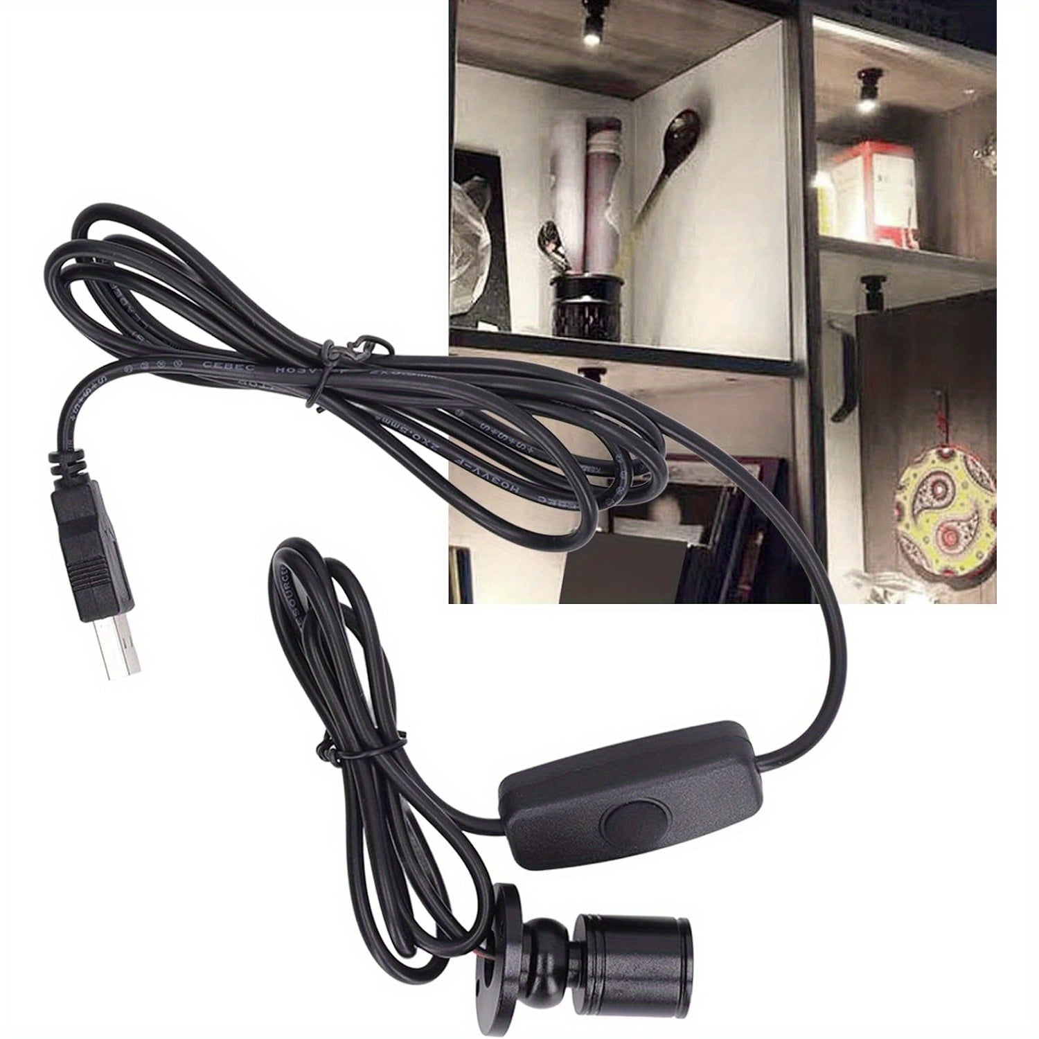 Mini Aluminum LED Spotlight 5V with 149.96cm Cable for Display and Cabinet Lighting