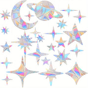 Set of 18 Rainbow Star Window Clings Reusable Vinyl Decals for Glass Windows