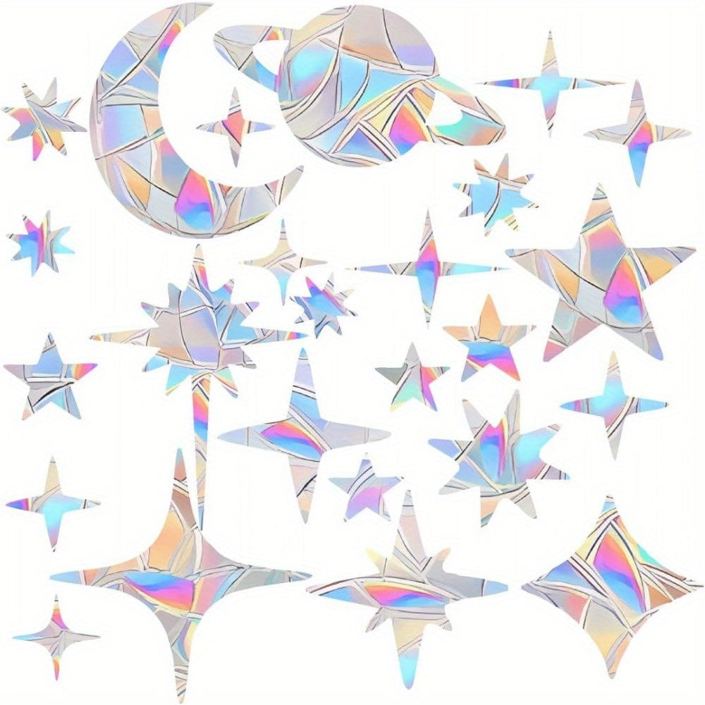 Set of 18 Rainbow Star Window Clings Reusable Vinyl Decals for Glass Windows