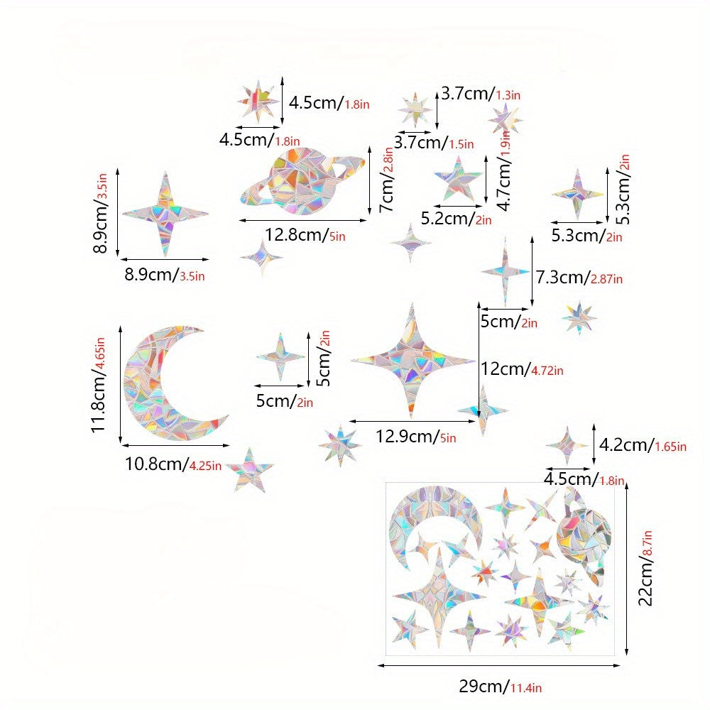 Set of 18 Rainbow Star Window Clings Reusable Vinyl Decals for Glass Windows
