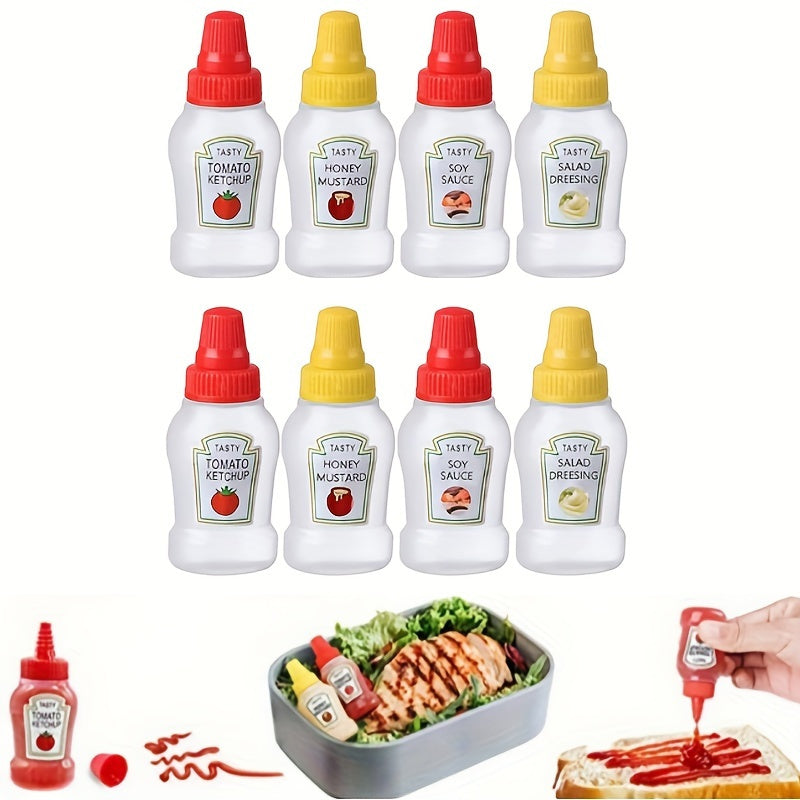 Set of 4 Plastic Mini Squeeze Bottles for Lunches and Kitchen Storage